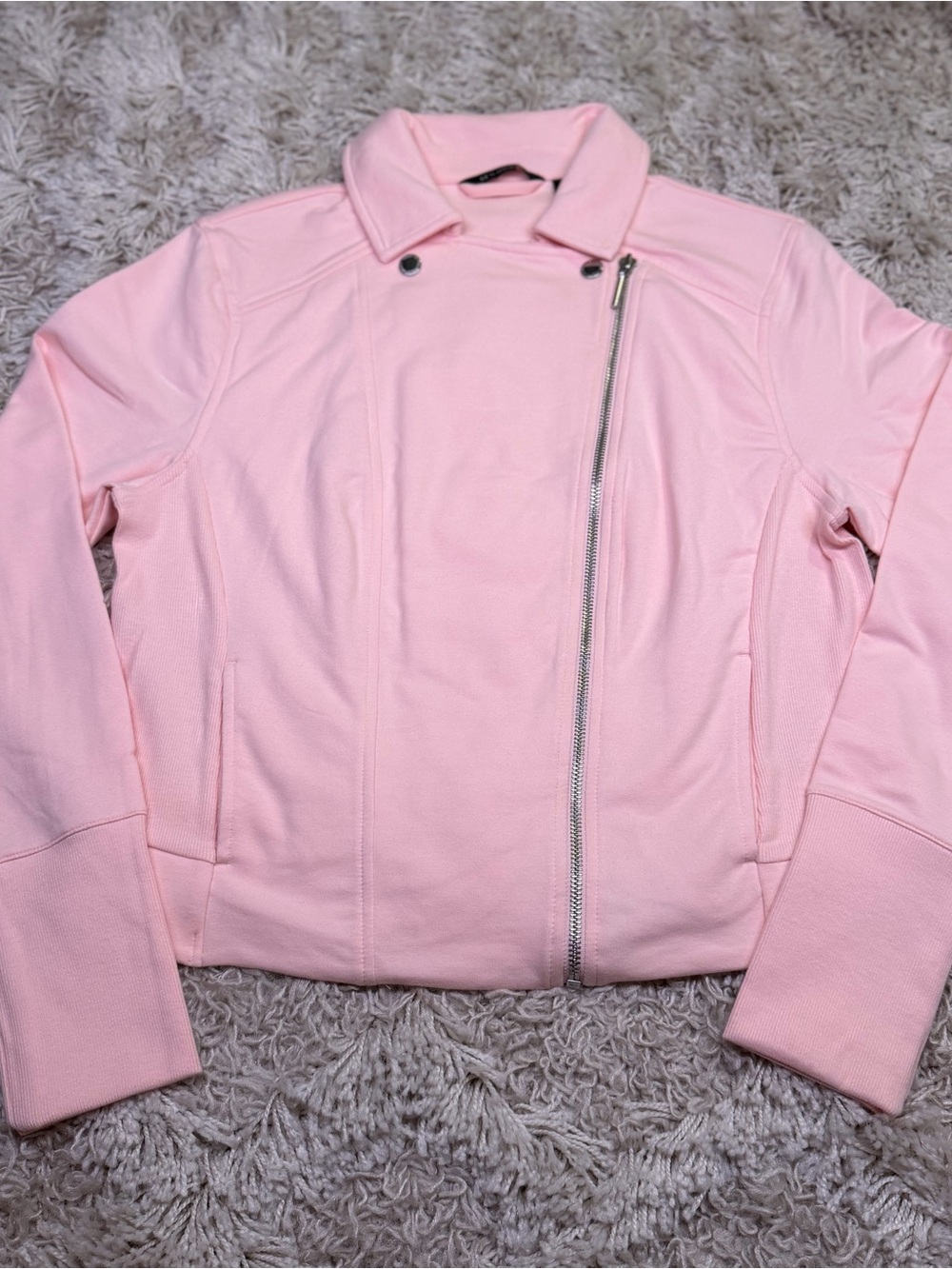 H by Halston Pink French Terry Moto Jacket Womens 12 NWOT Asymmetrical Zip